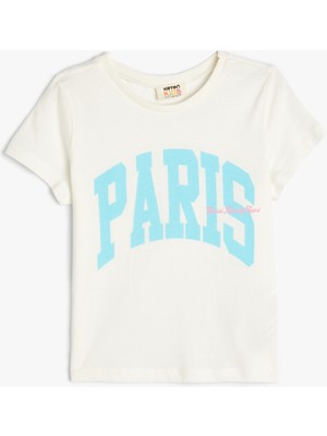 Koton Tişört Paris Şehir Baskılı Kısa Kollu Bisiklet Yaka Pamuklu