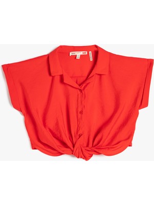 Koton Crop Bluz Kısa Kollu Gömlek Yaka Önden Bağlamalı Modal Kumaş
