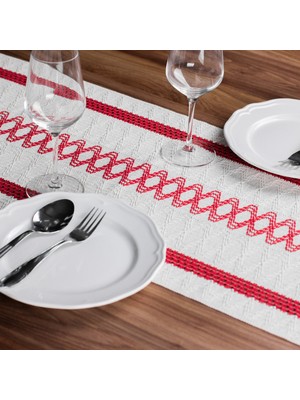 Tropik Home Örme Runner Pamuklu Dantel Püsküllü Runner 35X145 cm Masa Örtüsü Runner Kırmızı