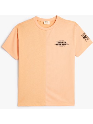 Koton Tişört Spor Temalı Kısa Kollu Bisiklet Yaka Pamuklu