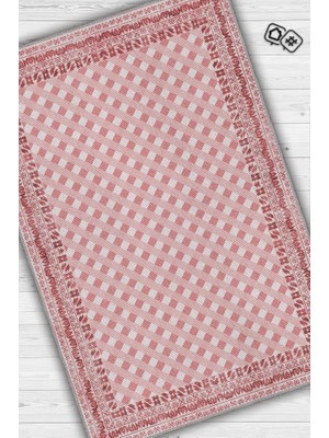 Homshtag Etnik Desenli Pembe Renkli Halı Vintage Bordürlü Halı Geometrik Desenli Dijital Baskı Halı