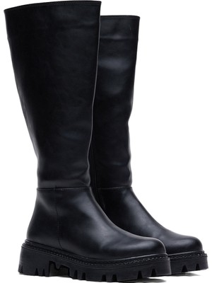 Tonny Black Kadın Siyah Cilt Kadın Rahat Kalıp Uzun Fermuarlı Çizme