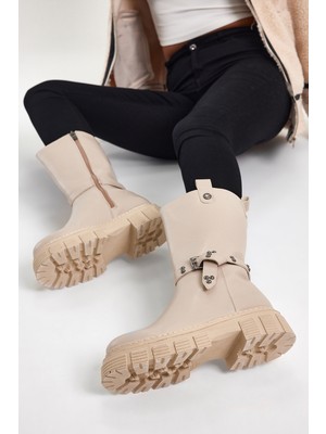 Tonny Black Kadın Ten Cilt Tonny Black Rahat Kalıp Tokalı Çizme