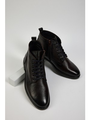 Tonny Black Erkek Kahve Rahat Kalıp Hakiki Deri Erkek Önü Bağcıklı  Bot