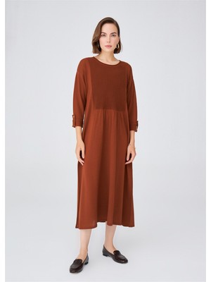 Peraluna Bol Kesim Uzun Kadın Triko Elbise Kahve