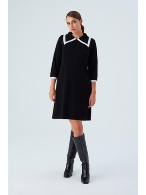 Peraluna Grace Dress Rahat Kesim A Form Rayon Kadın Triko Elbise siyah