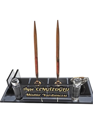 Mert Kristal Isimlik - Kristal Masa Isimliği - Kalemli Ofis Büro Makam Odası Hediyesi M187GLD