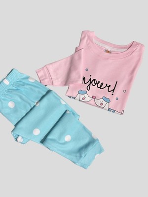 Elmas Kids Kız Çocuk %100 Pamuklu Puantiyeli Pijama Takımı