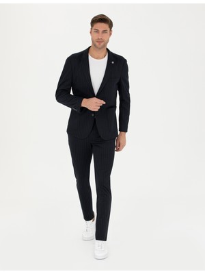 Pierre Cardin Erkek Lacivert Ekstra Slim Fit Yün Karışımlı Çizgili Takım Elbise 50280322-VR033