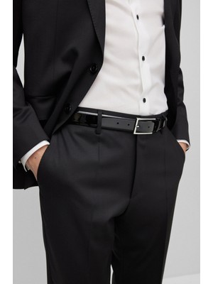 Vanilla Collection Erkek Rugan Parlak Takım Elbise Kemeri Suni Deri Gümüş Tokalı Parlak Siyah Renk
