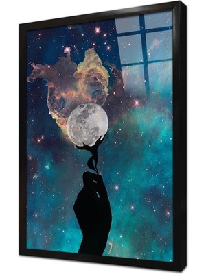 Tablosan Uzaya Uzanan El Çerçeveli Cam Tablo