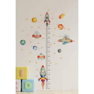 Aly Markt Uzay Mekiği Gezegen ve Roket Temalı Boy Ölçer Çocuk Duvar Ayna Dolap Kapı Için Sticker