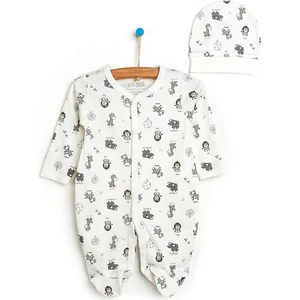 Yenidoğan Bebek Sevimli Hayvanlar Kendinden Eldivenli Çıtçıtlı Tulum-Şapka 2li Set Unisex