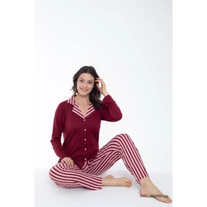 Uzun Kollu Milan Kumaş Gömlek Yaka Kadın Pijama Takımı