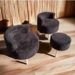 Mobilya Çay Seti Tekli Koltuk Berjer ve Puf Takımı (Salon, Balkon, Ofis) 3 Lü Takım