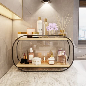Çok Amaçlı Banyo Düzenleyici Oval Raf Ahşap Masaüstü Banyo Mutfak Rafı Takı ve Makyaj Organizeri