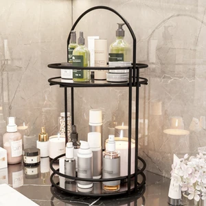 Banyo Düzenleyici 2 Katlı 40CM Siyah Lüks Düzenleyici Organizer Banyo Rafı Şampuanlık Dekoratif