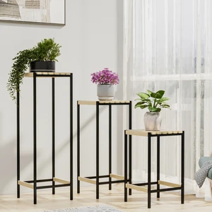 Çiçeklik 3 Lü Set Ahşap Saksılık Dekoratif Lüks Bahçe Mobilyası Saksı Standı Bahçe Balkon Rafı