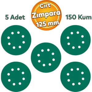 Delikli 125 mm Cırt Zımpara 150 Kum Yeşil Kaporta Boya Duvar Metal Mobilya Cila Parlatma 5 Adet