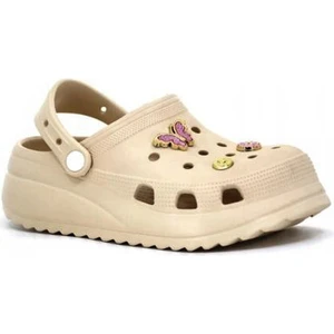 Bej Kadın Eva Aksesuarlı Yüksek Topuklu Günlük Cross Terlik - Bej - 38