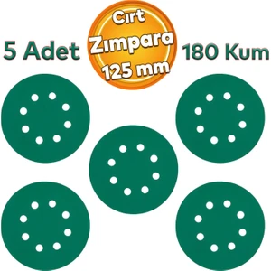 Delikli 125 mm Yeşil Cırt Zımpara Taşlama 180 Kum Kaporta Boya Duvar Metal Cila Parlatma 5 Adet