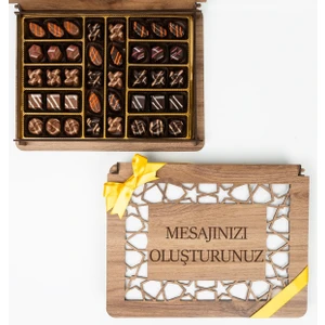 Caron Çikolata Kişiye Özel 40'lı Ahşap Kutu Hediyelik Çikolata