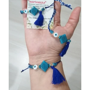 Funny Takı Üç Adet Mavi Boncuklu Nazar Boncuklu Püsküllü Asimetrik Marteniçka Bileklik