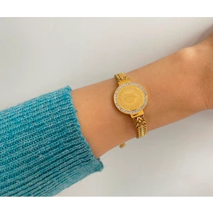 Altın Kaplama Çeyrekli Çelik Bileklik Bilezik Künye