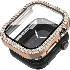Cool Cold Apple Watch Elmas Cam+Kasa Koruyucu 45MM Zarif Şık Tasarım Akıllı Saat Koruyucu Kılıfı