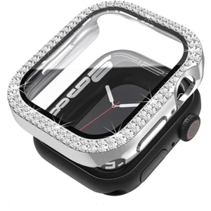 Cool Cold Apple Watch Elmas Cam+Kasa Koruyucu 45MM Zarif Şık Tasarım Akıllı Saat Koruyucu Kılıfı