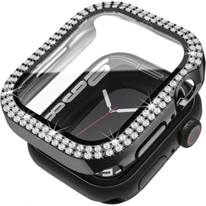 Cool Cold Apple Watch Elmas Cam+Kasa Koruyucu 45MM Zarif Şık Tasarım Akıllı Saat Koruyucu Kılıfı