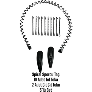 Yay Şekilli Metal Taç Erkek Kadın Sporcu Saç Tacı - 2'li Çıt Çıt Toka 10 Adet Tel Toka - 3'lü Set