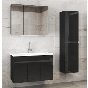Alfa Banyo Viola3-Siyah (100+35) 135 cm Mdf-Aynalı Seramik Lavabolu Banyo Dolabı Takımı**demonte Değil**
