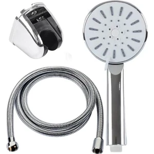 Plodna House 5 Fonksiyonlu Siyah Krom Duş Başlığı 1,5m Örgülü Hortum Mafsallı Duş Seti