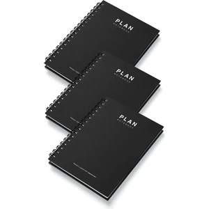 Deep Notebook 3'lü Set Süresiz Planlayıcı Ajanda A5 Spiralli Siyah Renk Tasarım