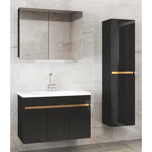 Alfa Banyo Viola3-S Siyah 80+35 cm Mdf-Ayna Dolaplı Seramik Lavabolu Banyo Dolabı Takımı**demonte Değil**