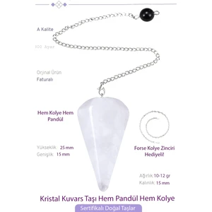 Tesbih Atölyesi Sertifikalı Kristal Kuvars Taşı Pandül Sarkaç Hem Pandül - Hem Kolye