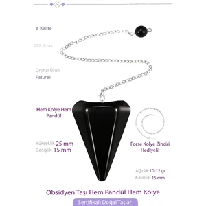 Tesbih Atölyesi Sertifikalı Obsidyen Taşı Pandül Sarkaç Hem Pandül - Hem Kolye