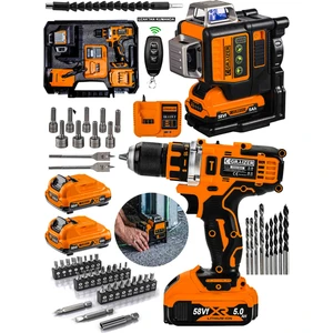 Alman 2"li Set 58 Vf 12 Köşe Otomatik Hizalama Lazer + Akülü Şarjlı Vidalama 84 Parça Setli