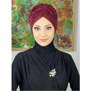 Sultan Model Bordo Simli Büzgülü Dış Bone