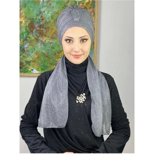 Hürrem Gri Tek Biritli Simli Atkılı Bone