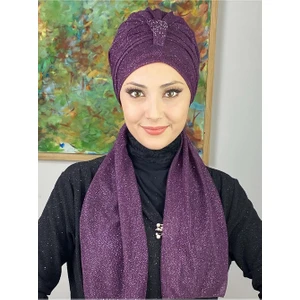 Hürrem Mor Tek Biritli Simli Atkılı Bone