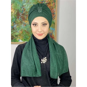 Hürrem Koyu Zümrüt Tek Biritli Simli Atkılı Bone