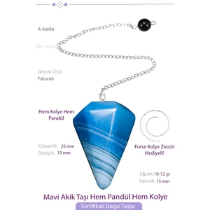 Tesbih Atölyesi Sertifikalı Mavi Akik Taşı Pandül Sarkaç Hem Pandül - Hem Kolye