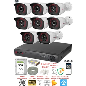 FURY 8 Kameralı 5mp 3.6mm Lens 2mp Görüntü 36 Led Gece Görüşlü Full Hd Güvenlik Kamerası 2236 500 GB