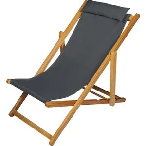 Ahşap Katlanabilir Taşınır Şezlong. Plaj, Bahçe, Teras, Balkon Şezlongu. (Antrasit)