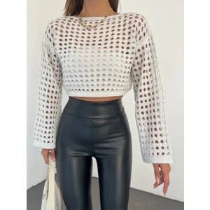 MST Clothing Kadın Ajurlu Simli Triko Crop Bluz