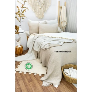 Vizon - Ekru Tek Kişilik 4 Kat Müslin Yatak Örtüsü