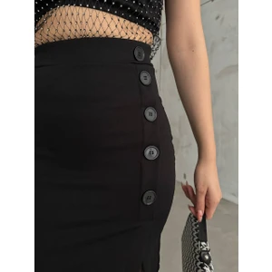 Moda Fine Kadın Yandan Yırtmaçlı Düğme Detaylı Krep Kumaş Likralı  Mini Etek