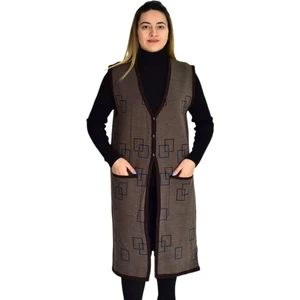 First Örme Kadın Triko Uzun Yelek UY1574 BGL-ST03456